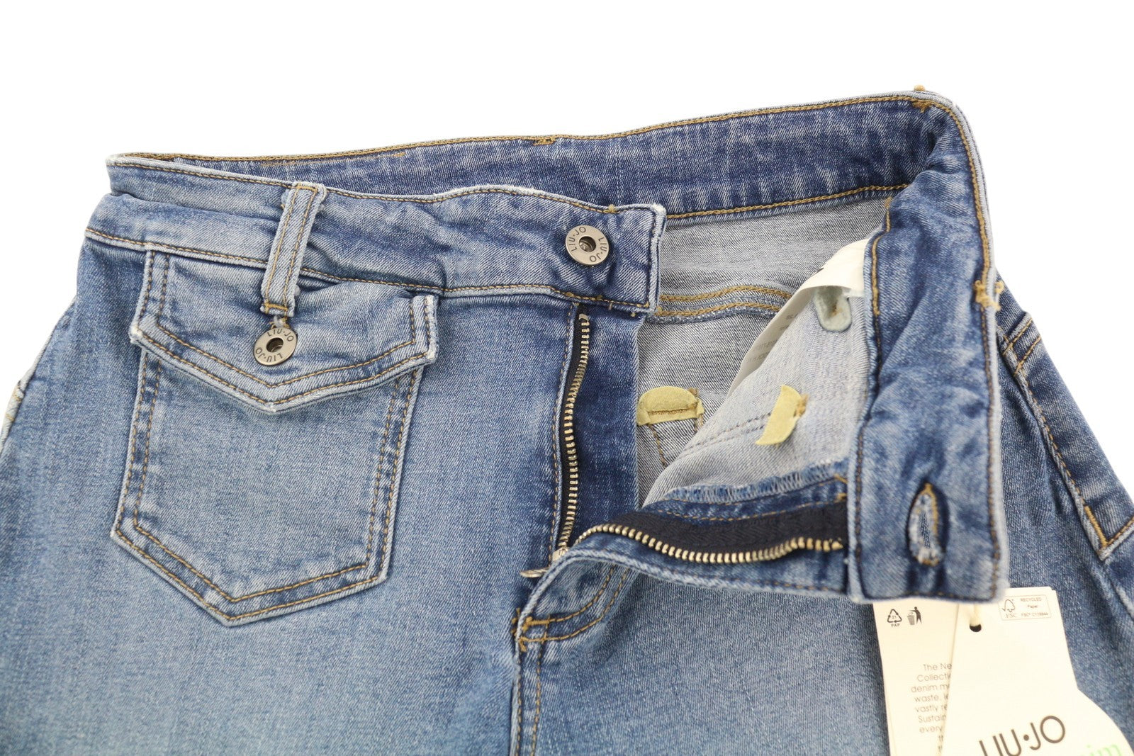 LIU JO Flare Pock Women's Jeans W28 Blue Washed Patch Pocket High Waist