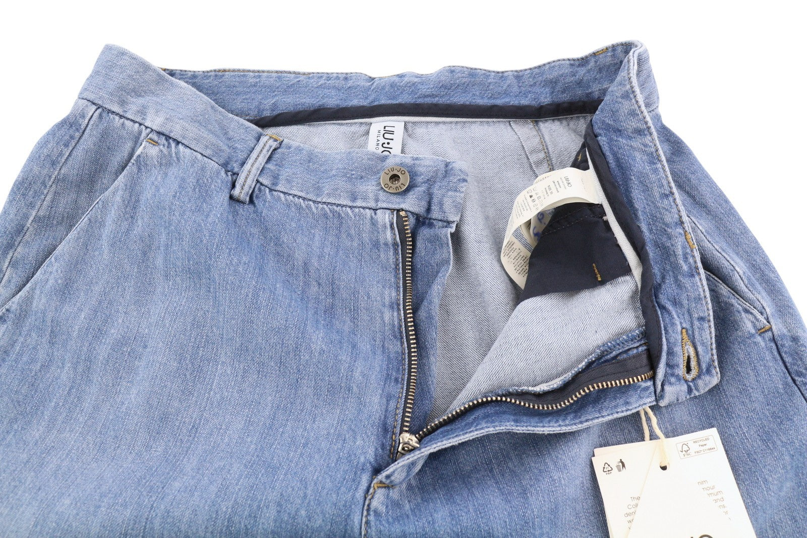 LIU JO Women's Jeans W30 Blue Chino Style High Waist Straight Zip Fly