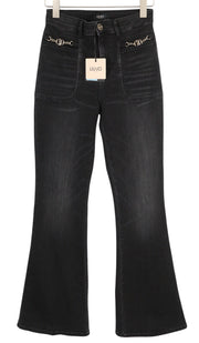 LIU JO Lungo Women's Jeans W28 Black Washed High Waist Bootcut Zip Fly