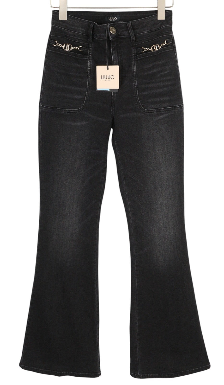 LIU JO Lungo Women's Jeans W28 Black Washed High Waist Bootcut Zip Fly