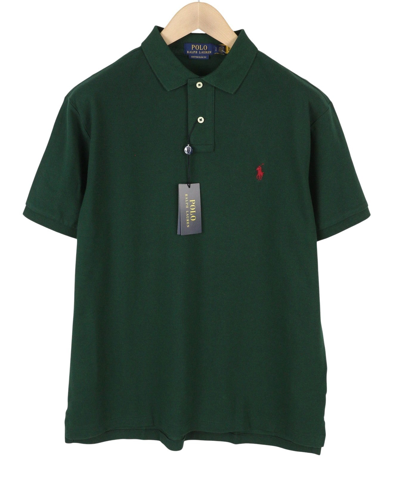 RALPH LAUREN Custom Slim Fit Men Polos L Green Embroidered Logo Short Sleeved