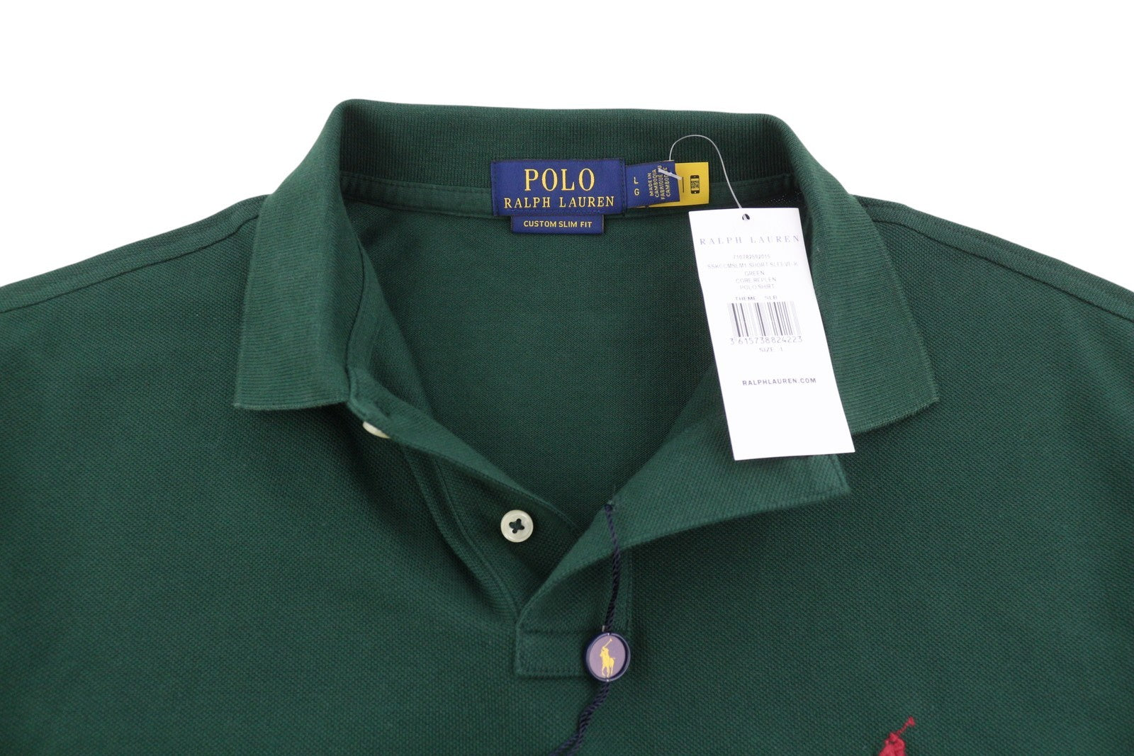 RALPH LAUREN Custom Slim Fit Men Polos L Green Embroidered Logo Short Sleeved