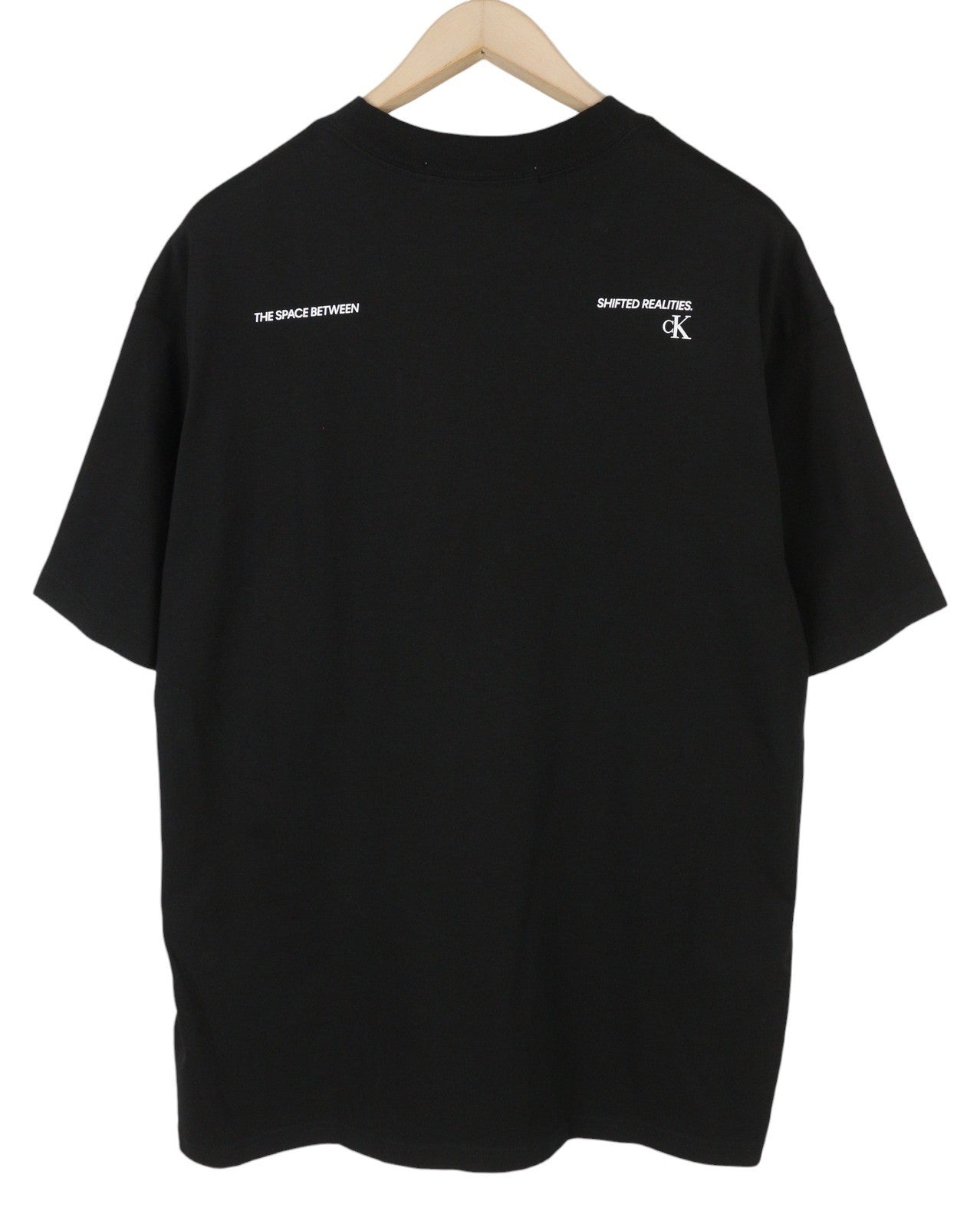 CALVIN KLEIN Men T-Shirt M Black Cotton Tricot Thick Logo Crew Neck Short Sleeve