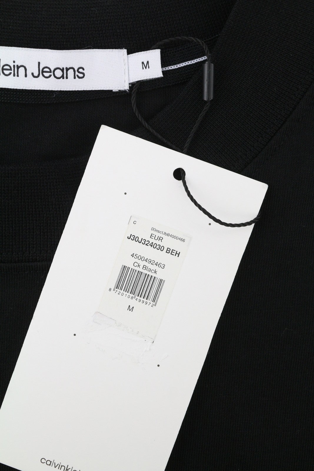 CALVIN KLEIN Men T-Shirt M Black Cotton Tricot Thick Logo Crew Neck Short Sleeve