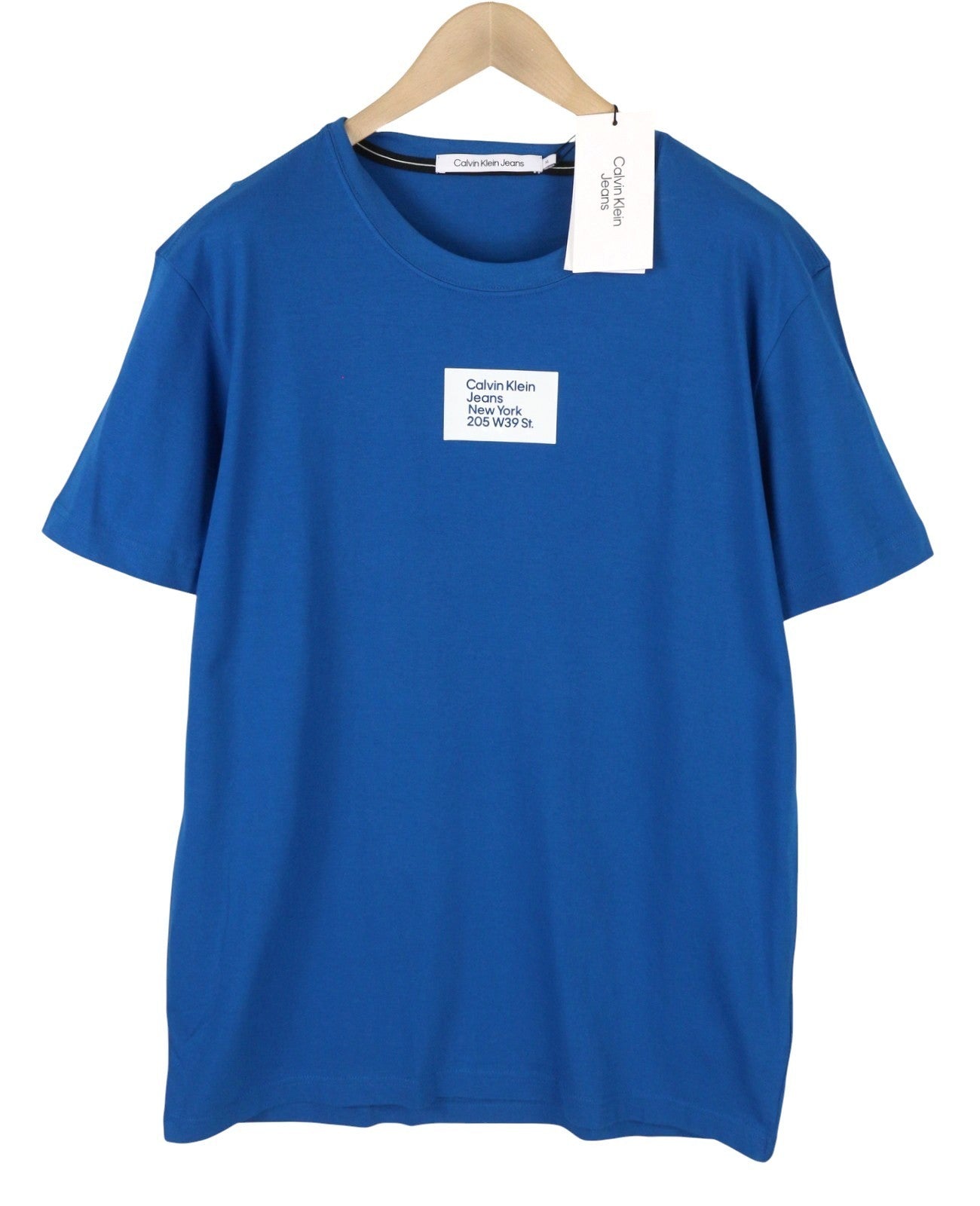 CALVIN KLEIN Men T-Shirt 2XL Blue Cotton Tricot Front Logo Short Sleeved