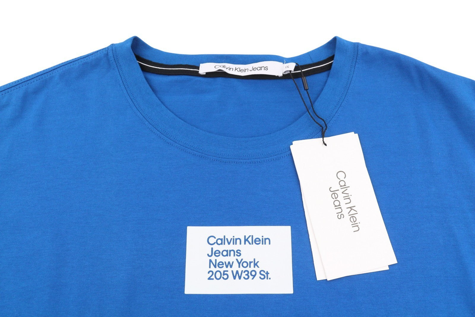 CALVIN KLEIN Men T-Shirt 2XL Blue Cotton Tricot Front Logo Short Sleeved