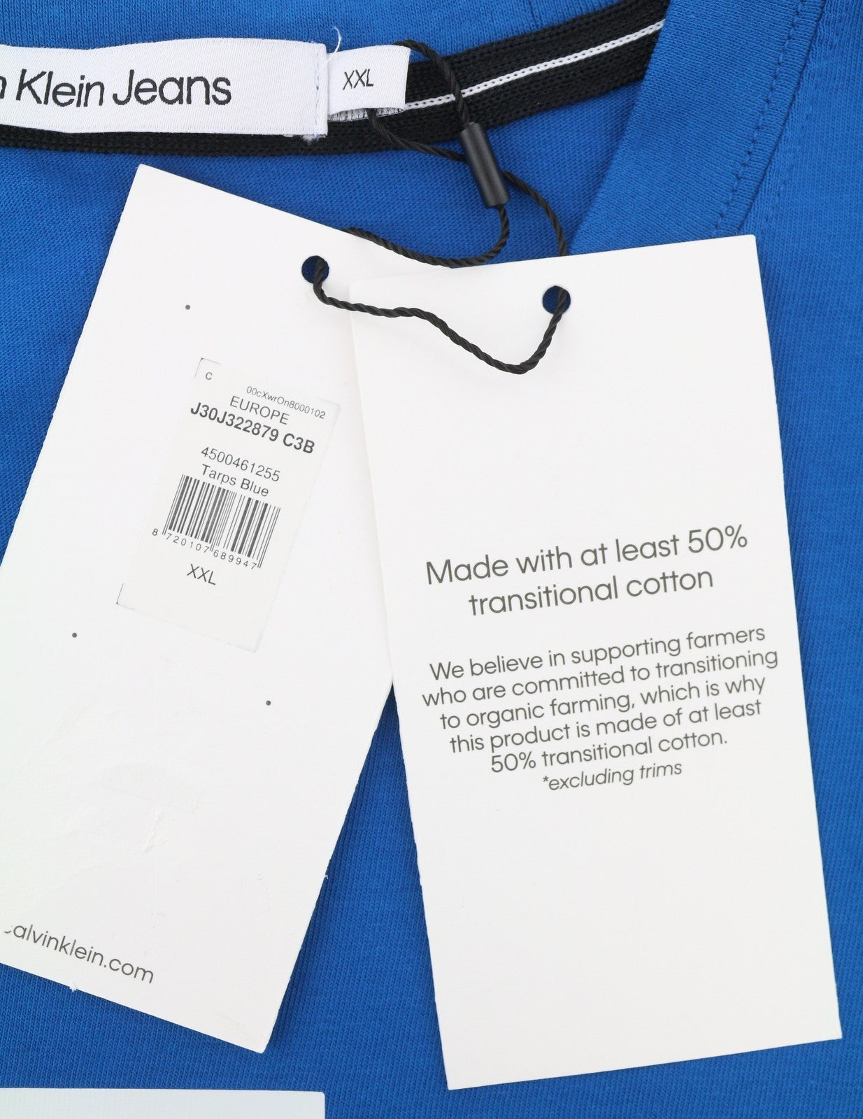 CALVIN KLEIN Men T-Shirt 2XL Blue Cotton Tricot Front Logo Short Sleeved