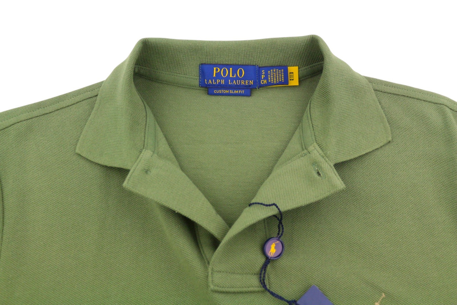 RALPH LAUREN Custom Slim Fit Men Polos S Green Embroidered Logo Short Sleeve