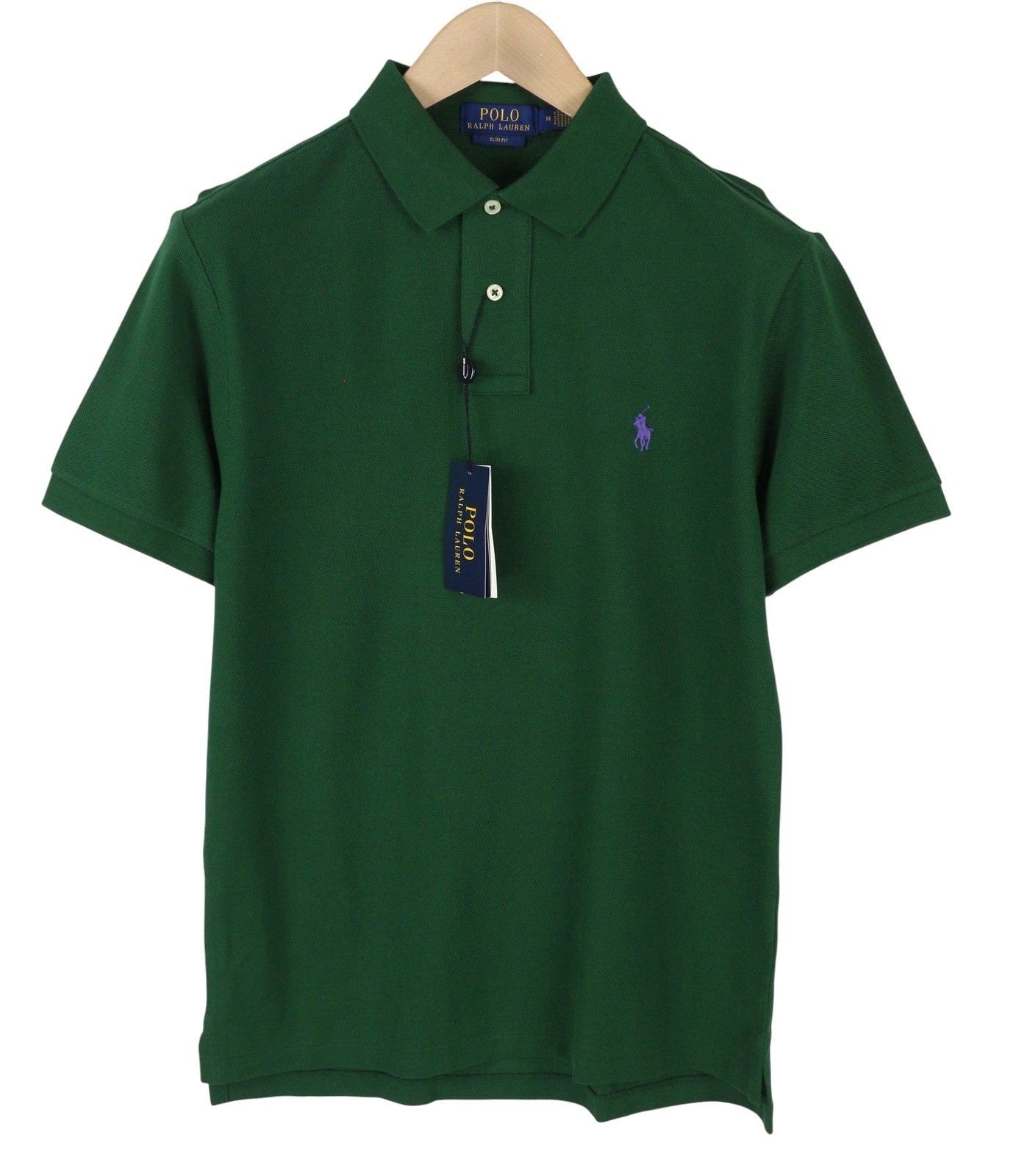 RALPH LAUREN Slim Fit Men Polos M Green Embroidered Logo Cotton Short Sleeved