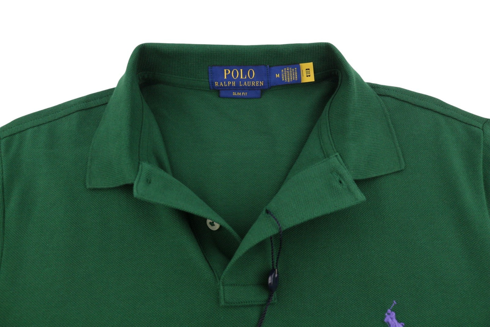 RALPH LAUREN Slim Fit Men Polos M Green Embroidered Logo Cotton Short Sleeved