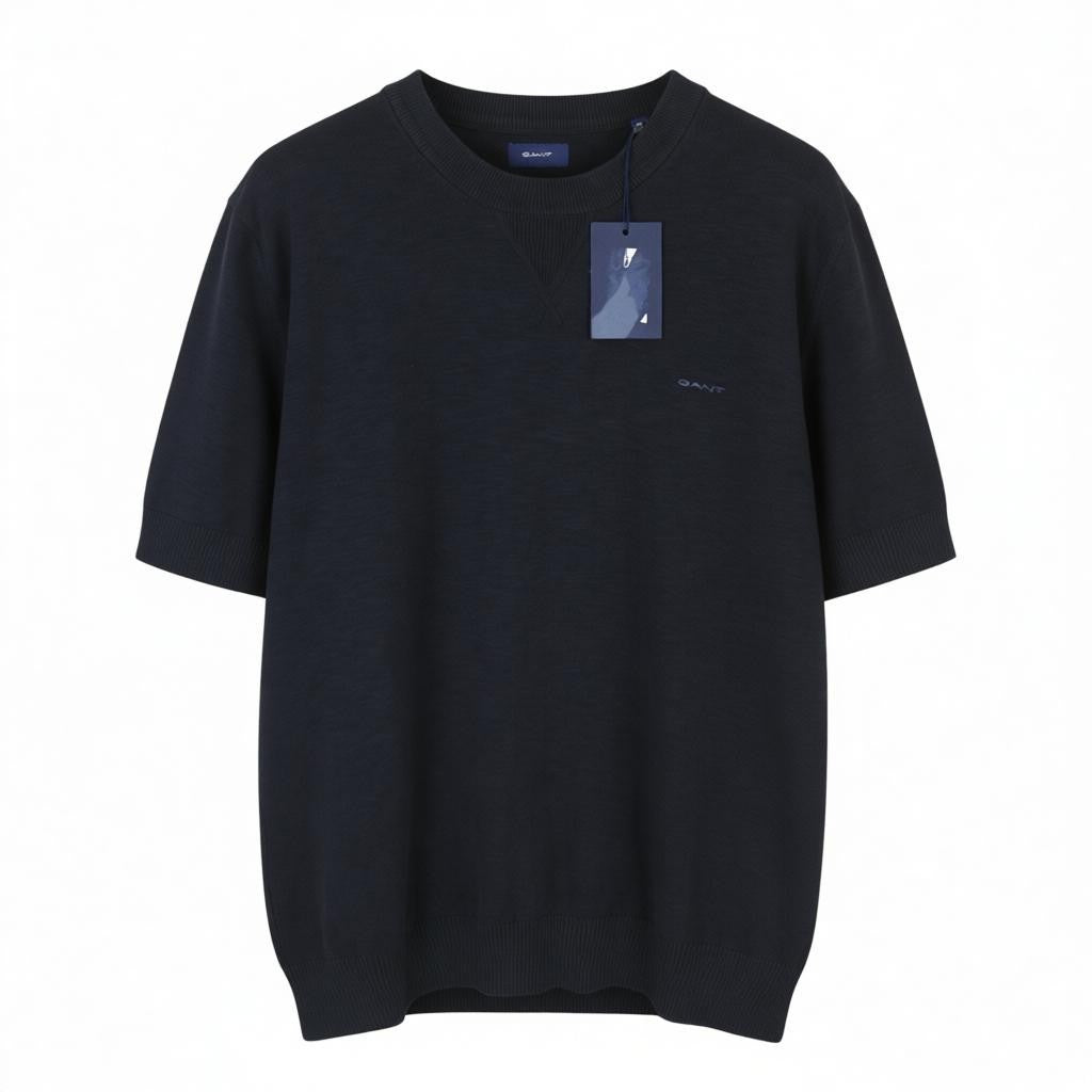 GANT Cotton Flamme Men T-Shirt 2XL Evening Blue Tight-Knit Short Sleeve