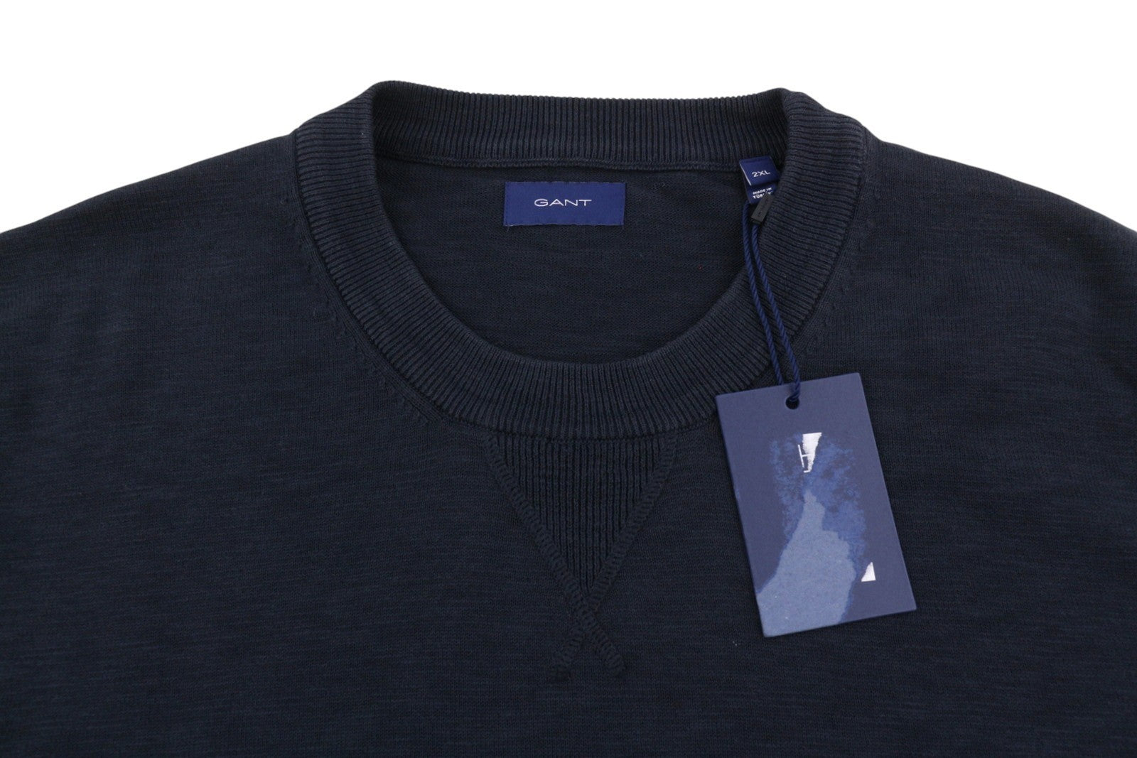 GANT Cotton Flamme Men T-Shirt 2XL Evening Blue Tight-Knit Short Sleeve