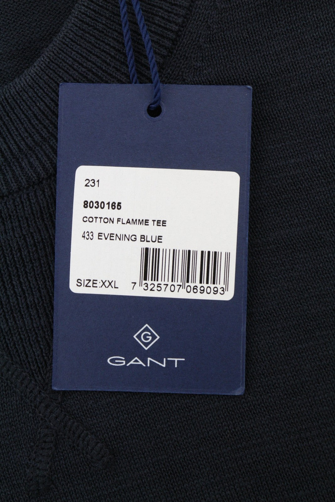 GANT Cotton Flamme Men T-Shirt 2XL Evening Blue Tight-Knit Short Sleeve