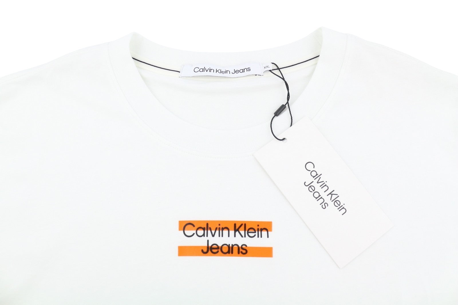 CALVIN KLEIN Men T-Shirt 2XL White Cotton Tricot Front Logo Short Sleeved