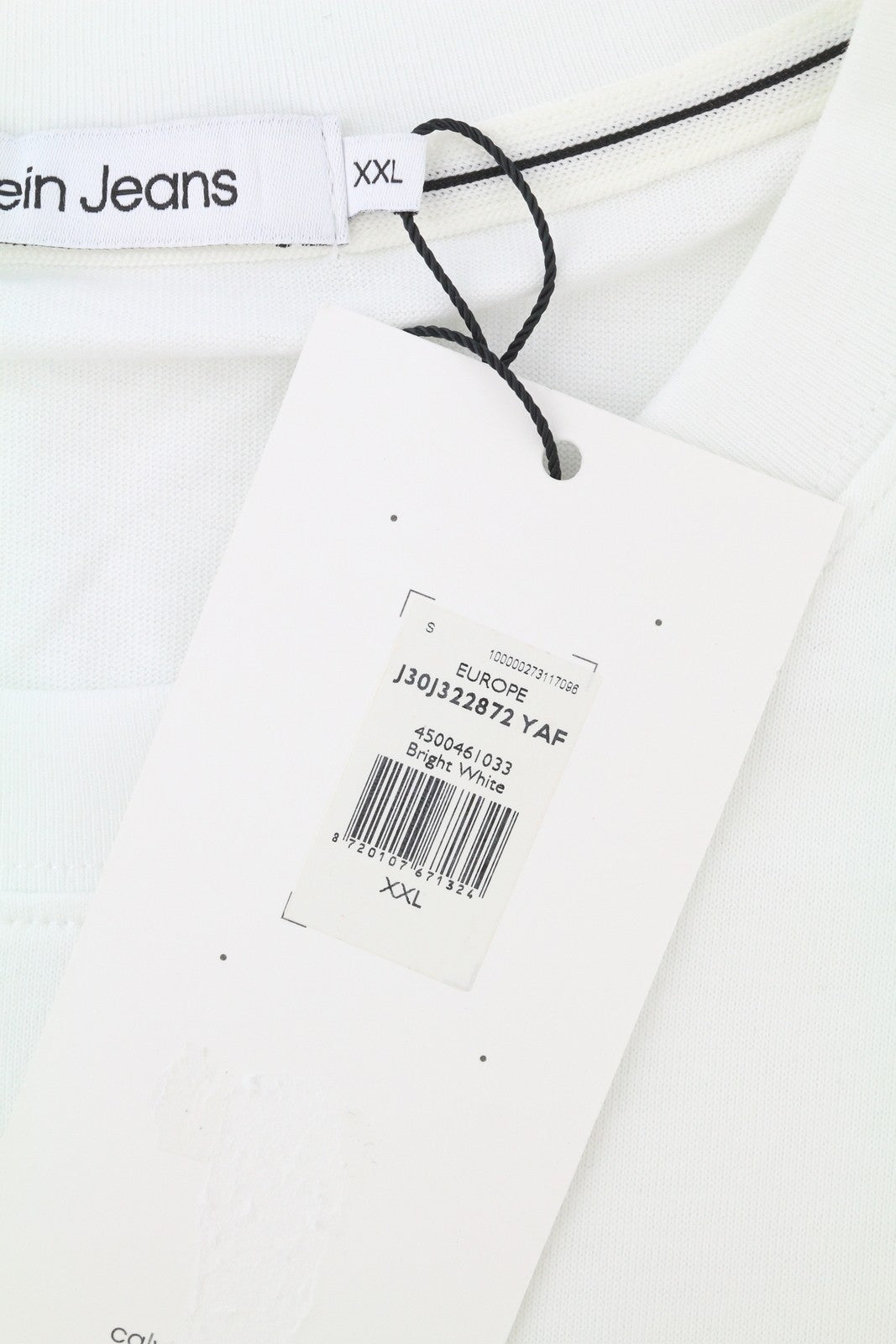 CALVIN KLEIN Men T-Shirt 2XL White Cotton Tricot Front Logo Short Sleeved