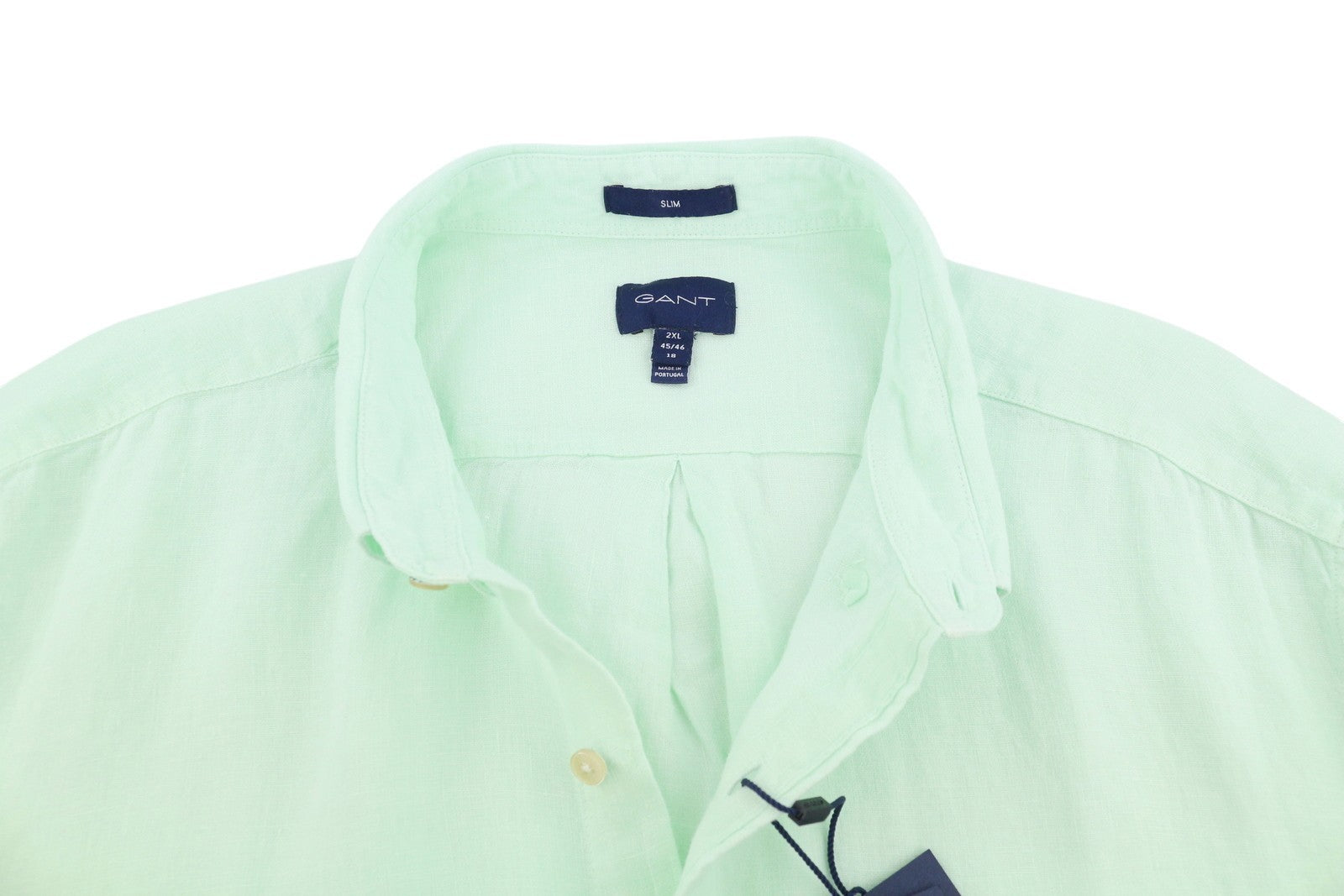 GANT Gmt Dyed Linen Slim Men Shirt 2XL Bay Green Button-Down Short Sleeve RRP150