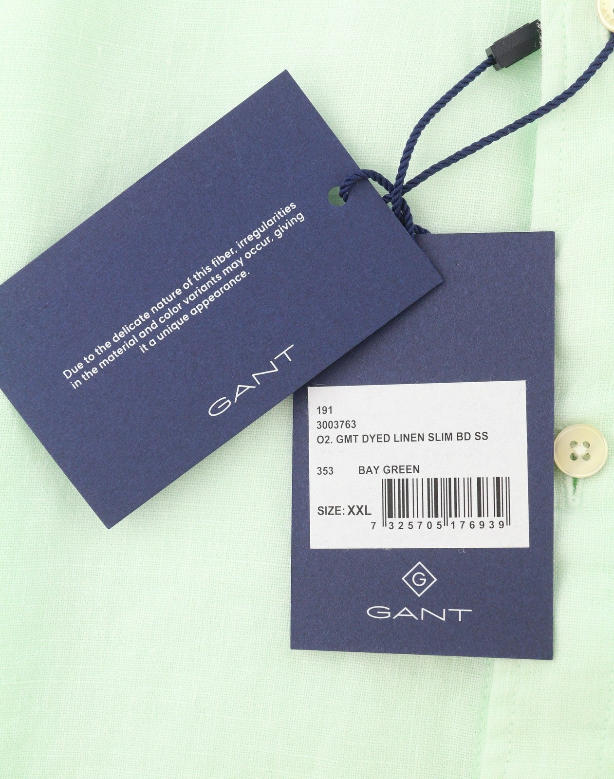 GANT Gmt Dyed Linen Slim Men Shirt 2XL Bay Green Button-Down Short Sleeve RRP150