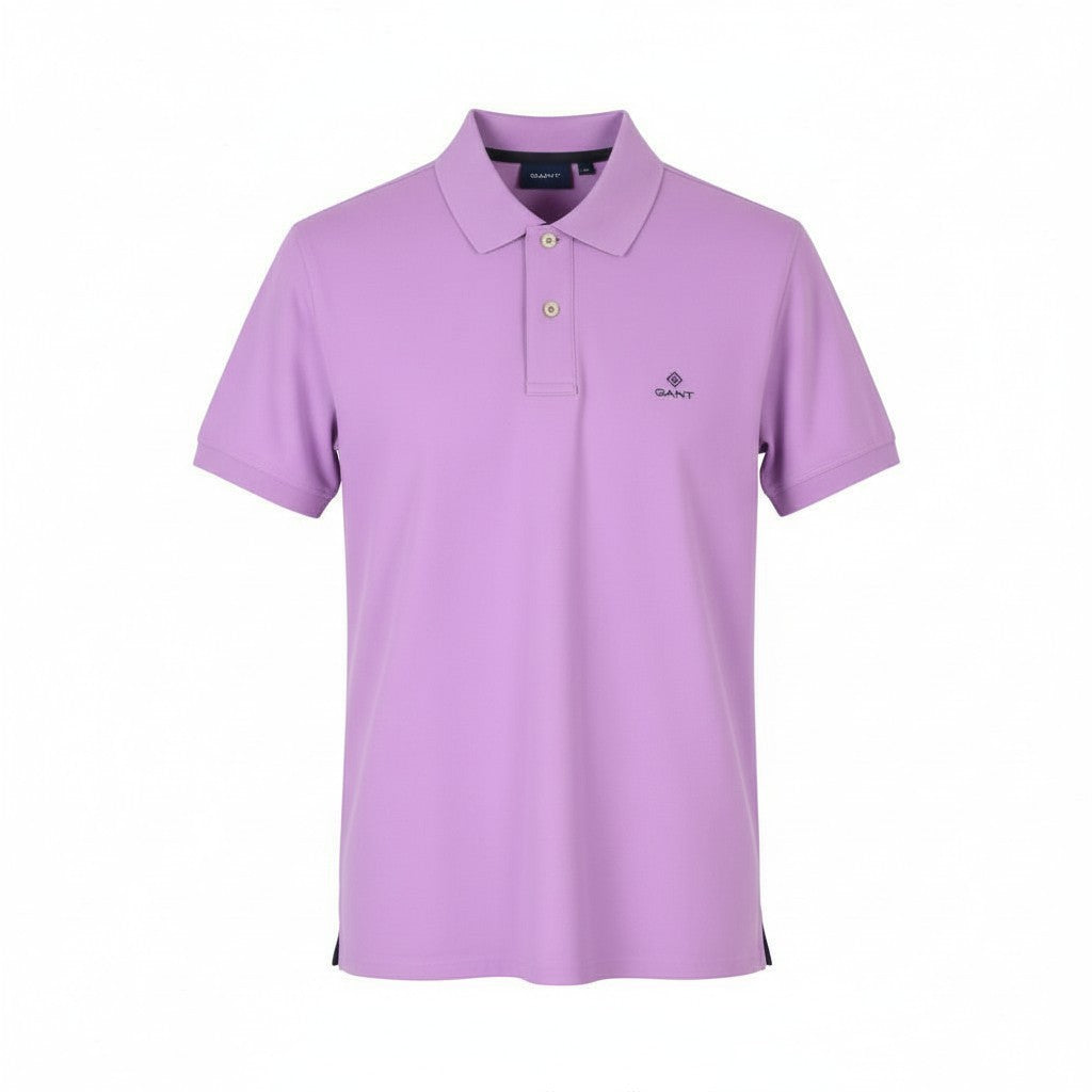 GANT Contrast Collar Pique SS Rugger Men T-Shirt M Orchid Lilac Polo Logo