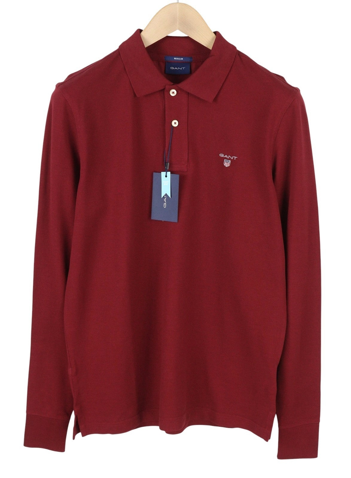 GANT Original Pique LS Rugger Men T-Shirt M Plumped Red Logo Polo Long Sleeve