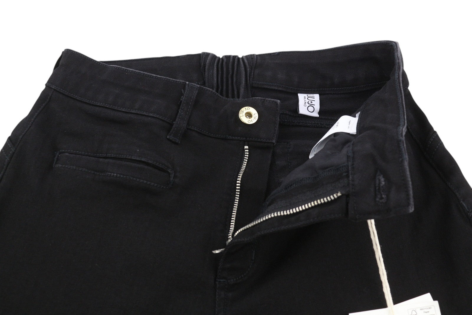 LIU JO Women Jeans W29 Black Denim High Waist Bootcut Zip Fly Logo Detailing