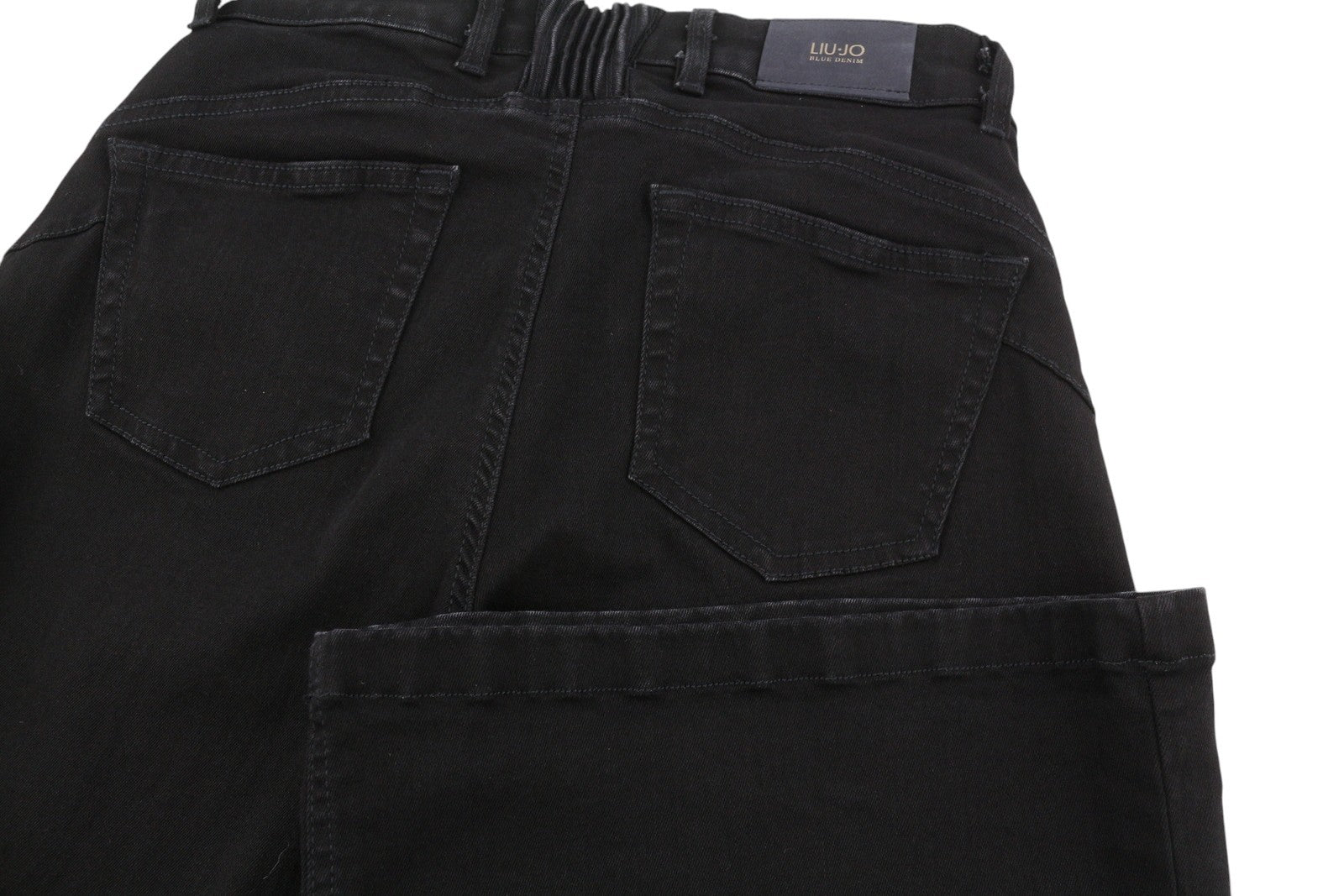 LIU JO Women Jeans W29 Black Denim High Waist Bootcut Zip Fly Logo Detailing