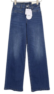 LIU JO Women Jeans W26/L35 Blue Faded Straight High Rise Bottom Up Styling