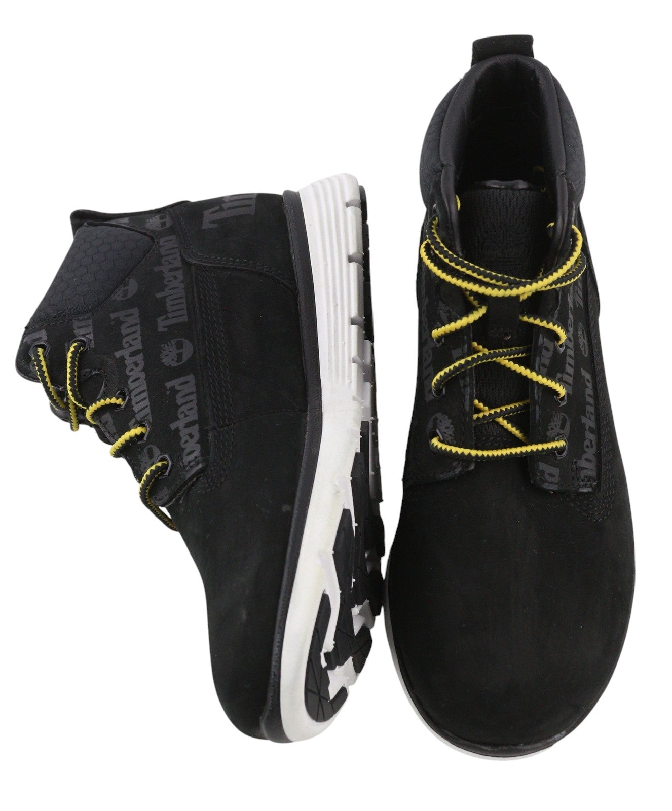 TIMBERLAND A2C3J Boy Boots EU32/33 Black Leather Lace Up ReBOTL Pattern