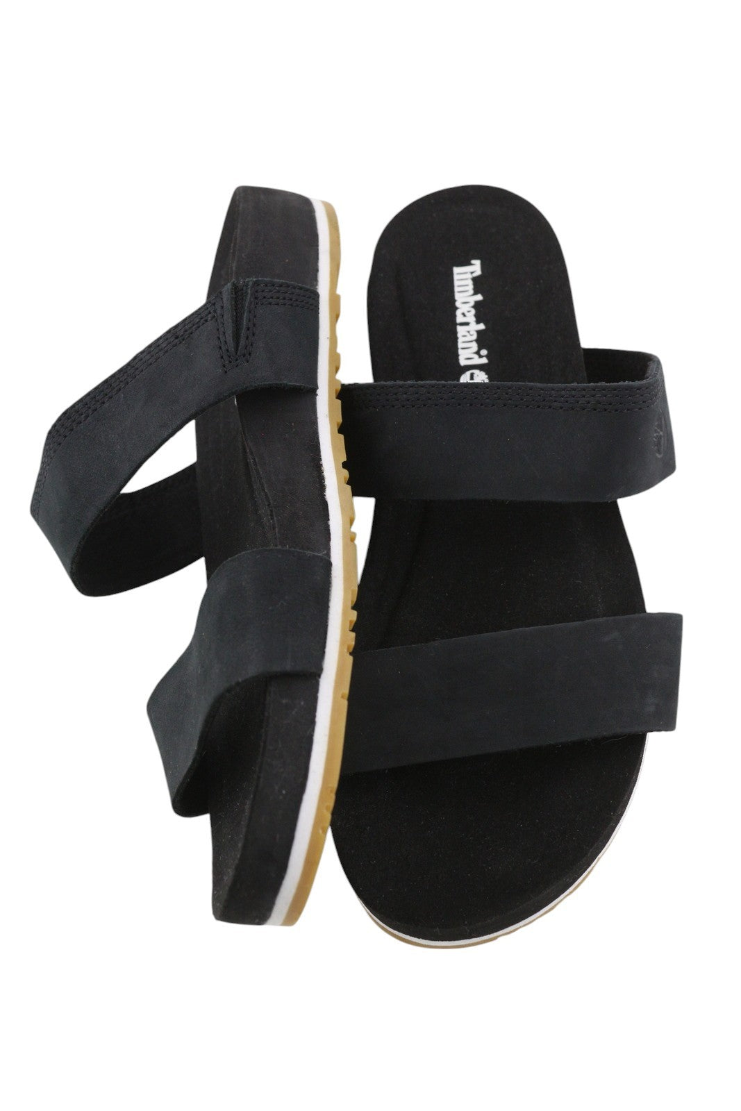 TIMBERLAND A2AT9 Women Sandals EU39/39.5 Black Leather Strap Flat Logo