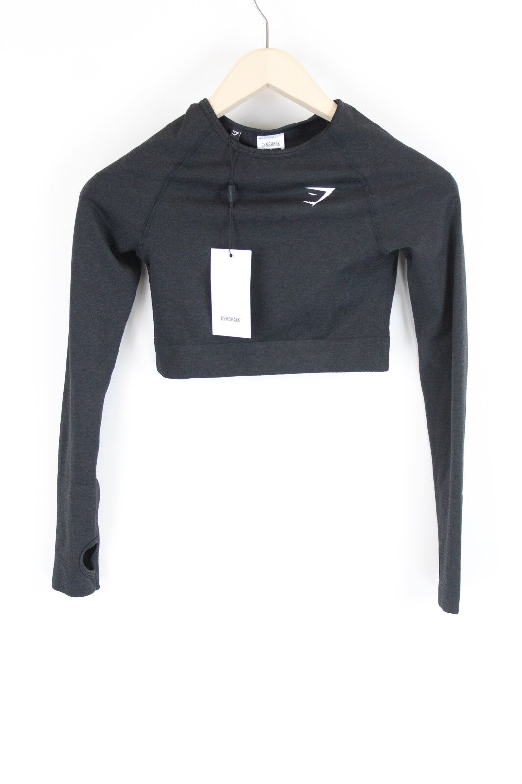 GYM SHARK Women Vital T-Shirt S Grey Long Sleeve Cropped Sportswear Stretch