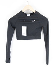 GYM SHARK Women Vital T-Shirt S Grey Long Sleeve Cropped Sportswear Stretch