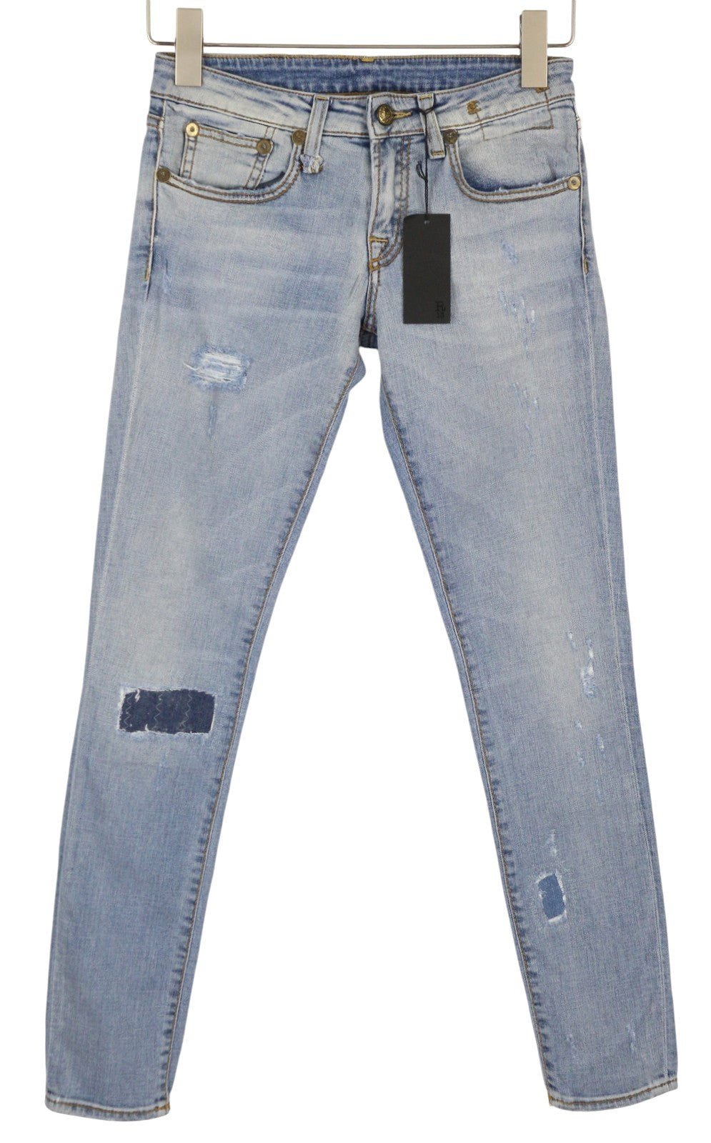 R13 Alison Crop Women Jeans 24 Light Destroyed Faded Patches Distress Skinny