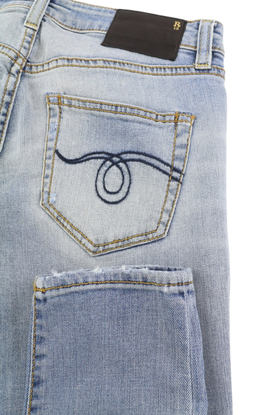 R13 Alison Crop Women Jeans 24 Light Destroyed Faded Patches Distress Skinny