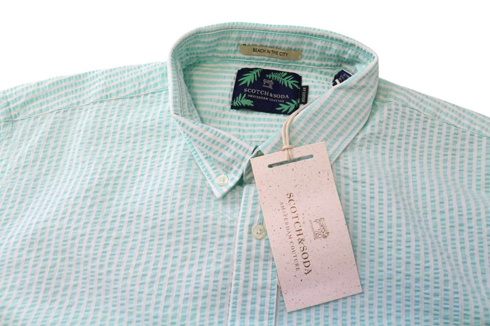 SCOTCH & SODA Ams Couture Men's Shirt L Aqua Blue Striped Long Sleeve  Cotton
