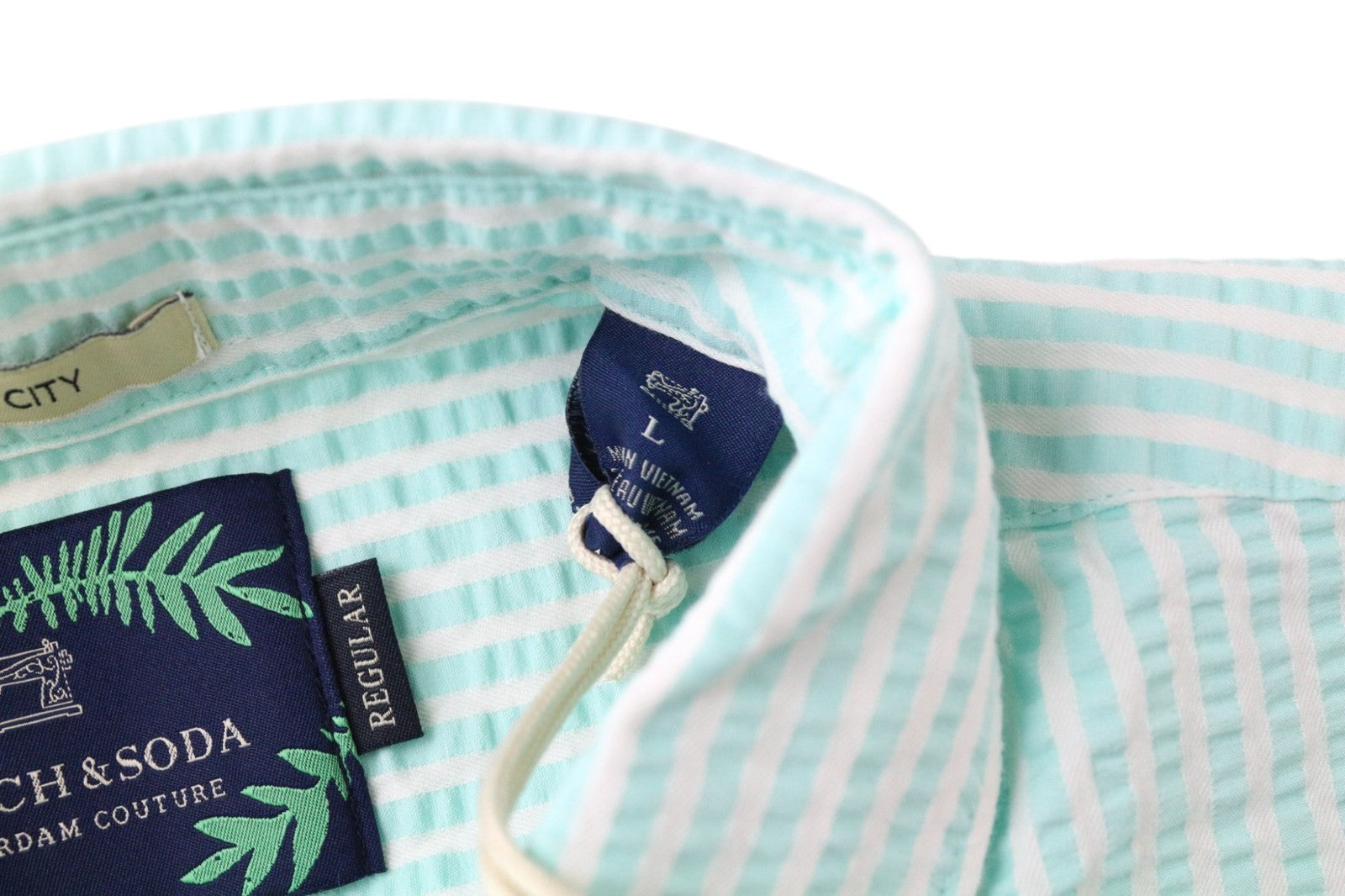 SCOTCH & SODA Ams Couture Men's Shirt L Aqua Blue Striped Long Sleeve  Cotton