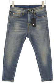 R13 Women Jeans 24 Blue Faded Painted Dirty Look Ankle Length Crop Crotch Denim