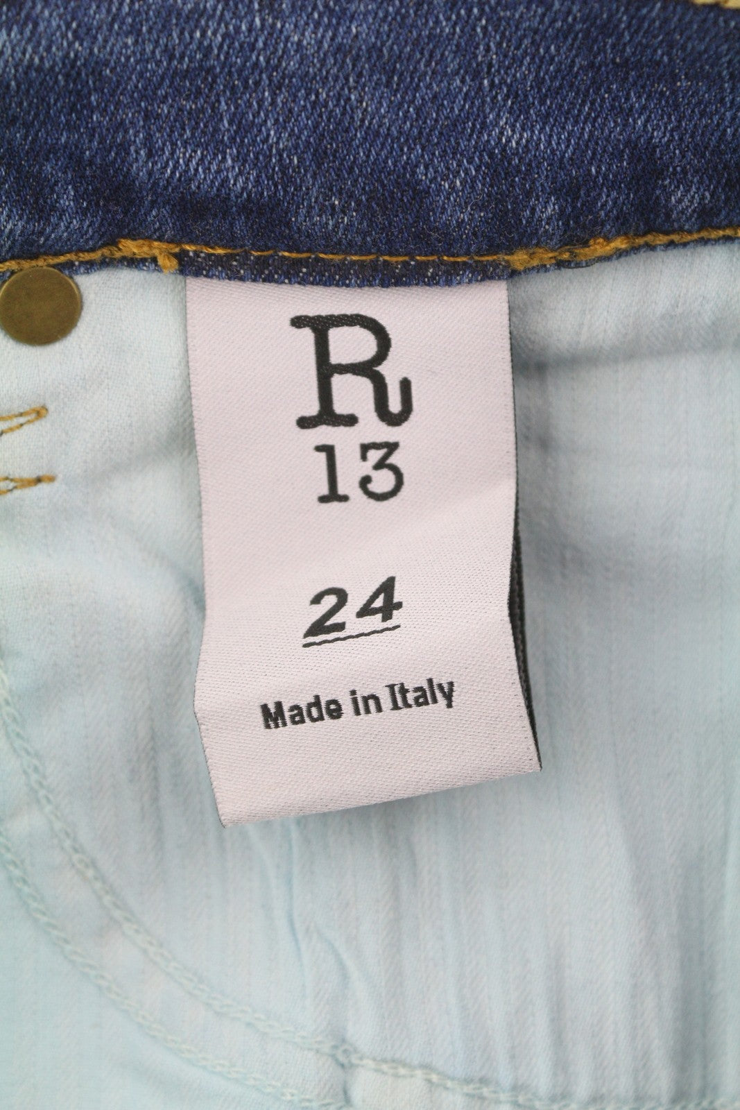 R13 Women Jeans 24 Blue Faded Painted Dirty Look Ankle Length Crop Crotch Denim