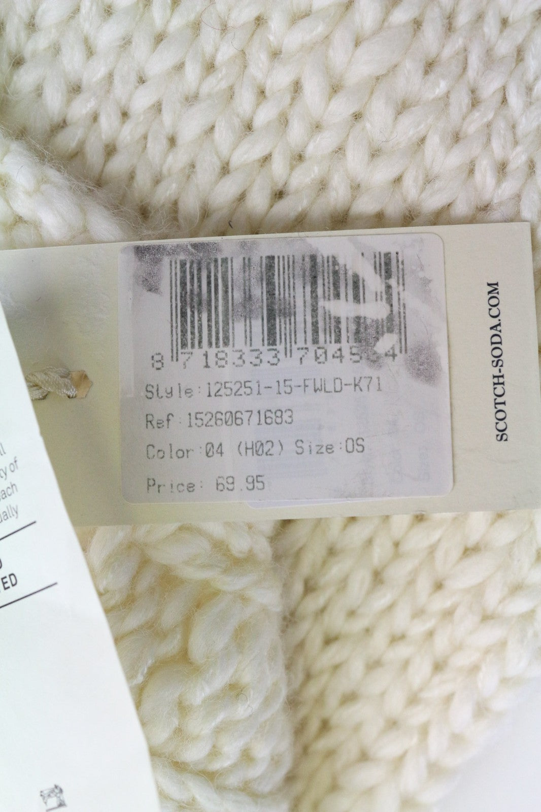 MAISON SCOTCH Women's Scarf OS Light Ecru Knit Chunky Alpaca Wool Blend