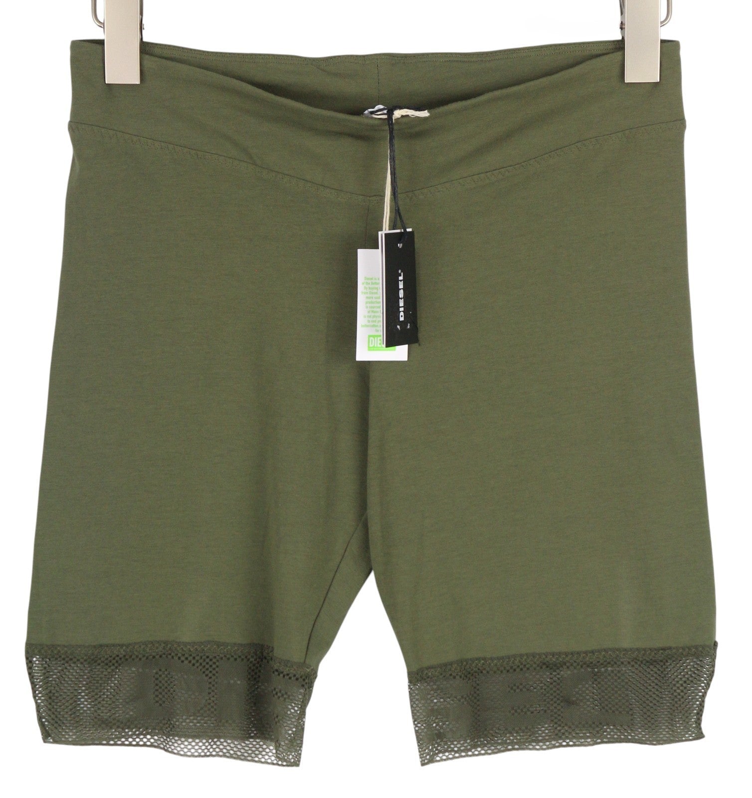 DIESEL Uflb-Faustmesh Women Shorts L Green Elastic Waist Perforated Mesh Style