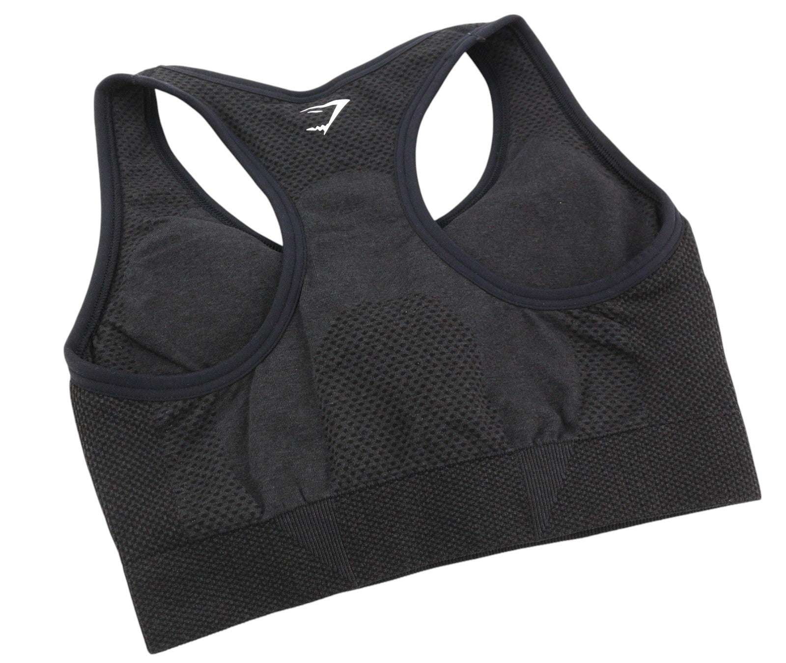 GYMSHARK B1A6T Women Sports Bra XS Dark Grey Melange Stretch Sleeveless Logo