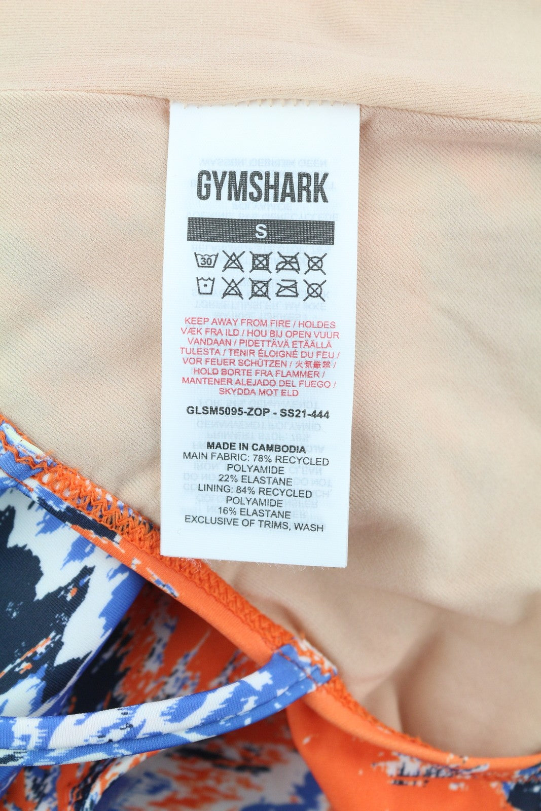 GYMSHARK GLSM5095 Women Swimwear S Patterned Stretch Swimsuit Logo Style