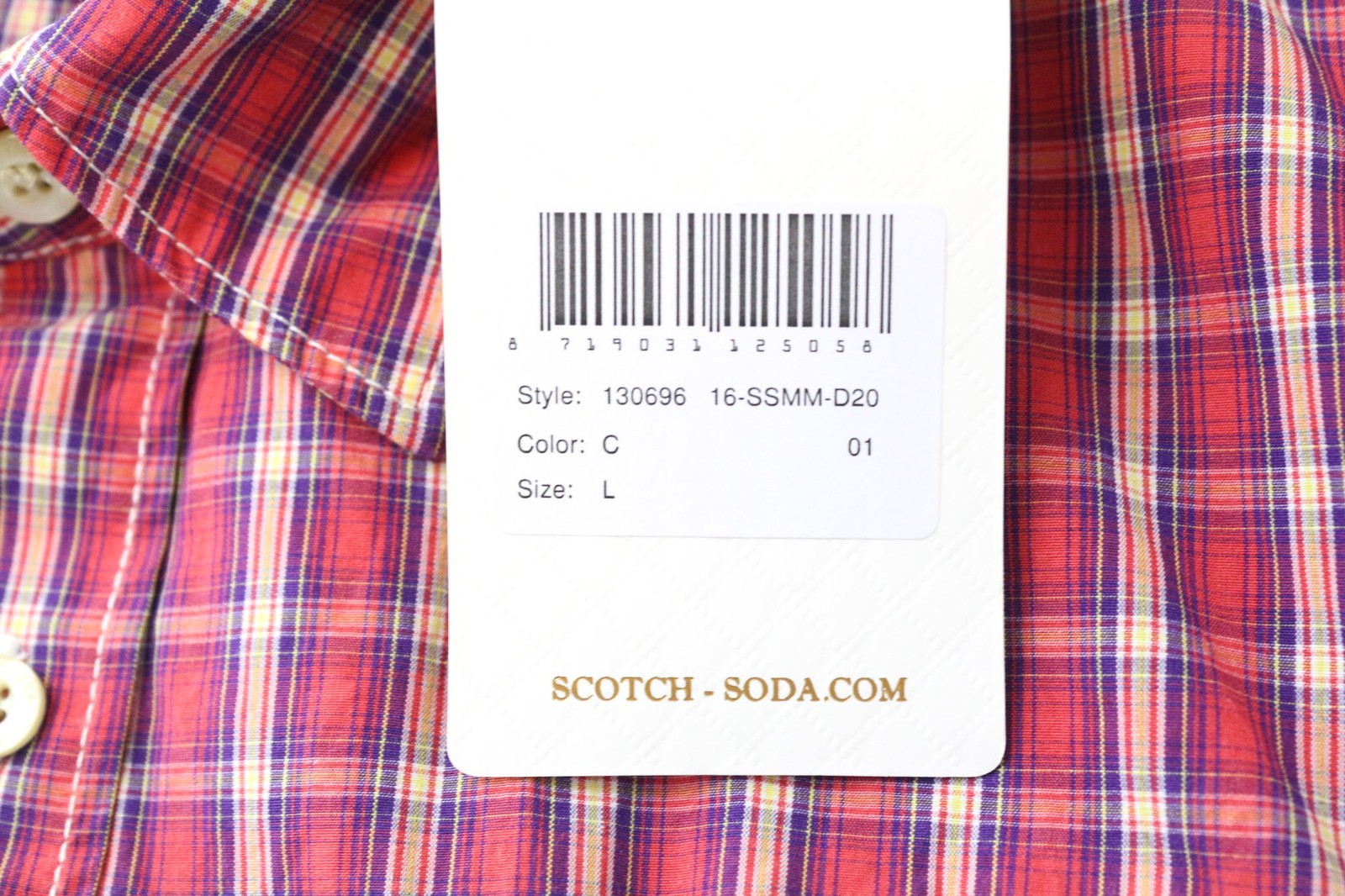SCOTCH & SODA Ams Couture Men's Shirt L Red Pure Cotton Check Pattern Pocket