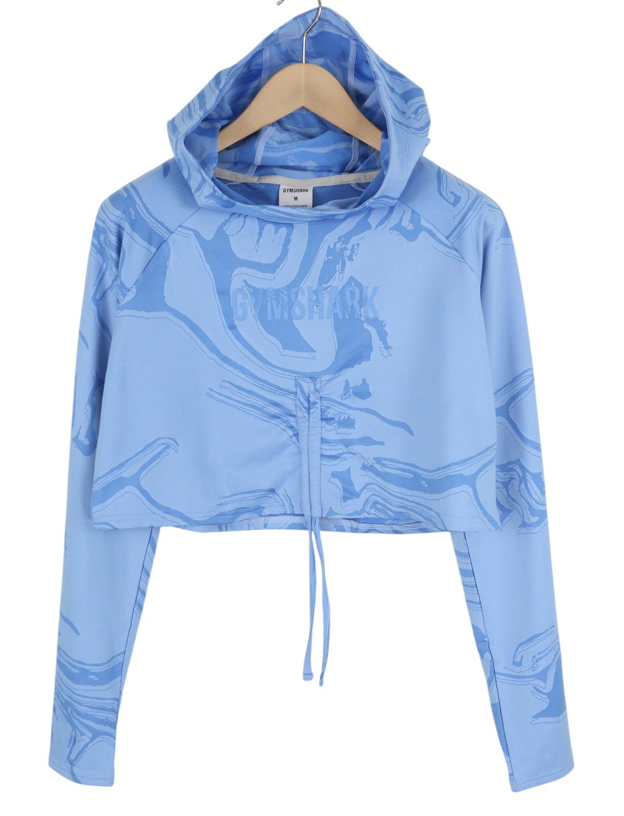 GYMSHARK Power Women Hoodie M Blue Cropped Jacquard Training Breathable Logo