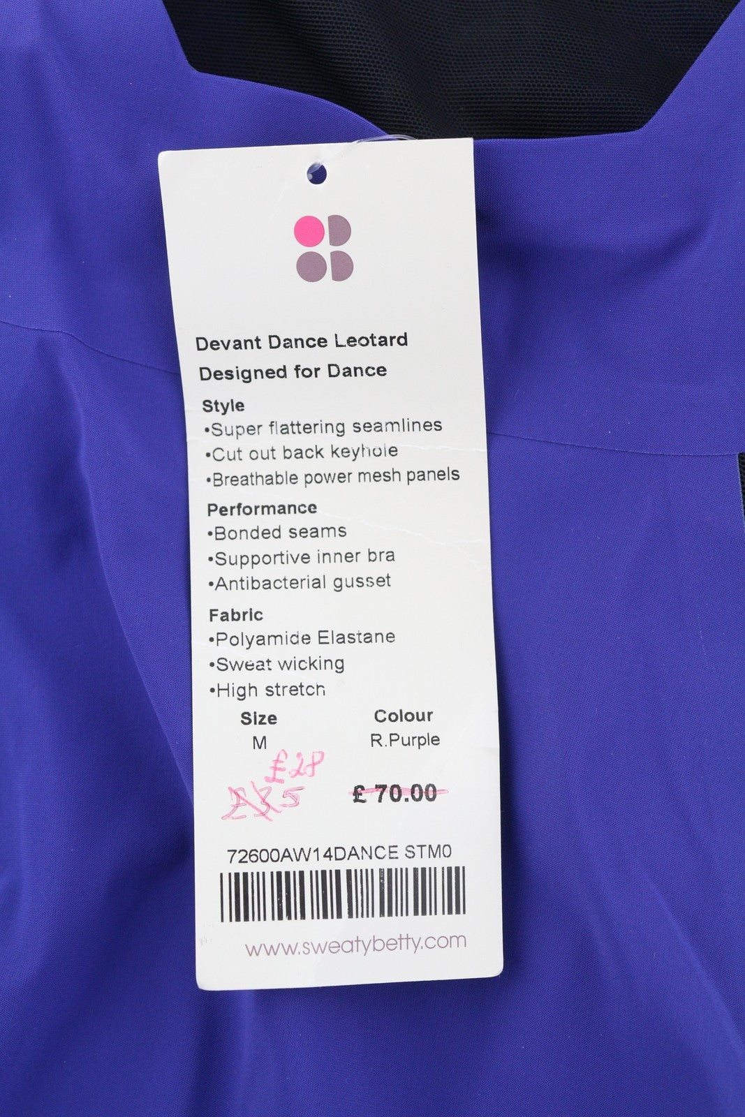 SWEATY BETTY Devant Dance Leotard Women Jumpsuit M Purple Stretch Cut-Out Style