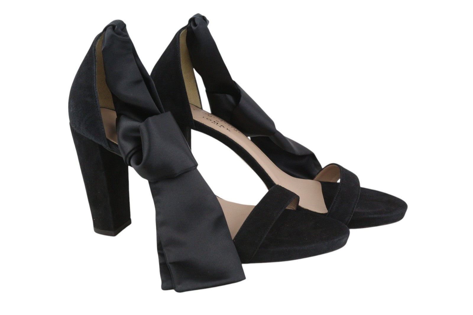 JONAK Women Heels EU40 Black Suede Velour Open Toe Block Heel Sandal Style