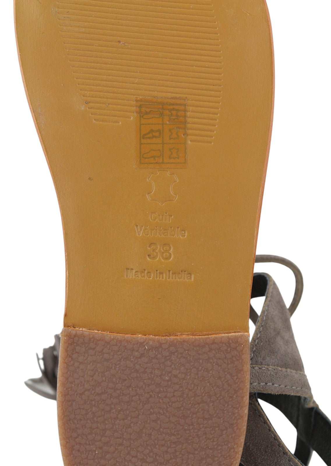 WHITE SUN Women Sandals EU38 Grey Suede Gladiator Fringe Detail Flat Design