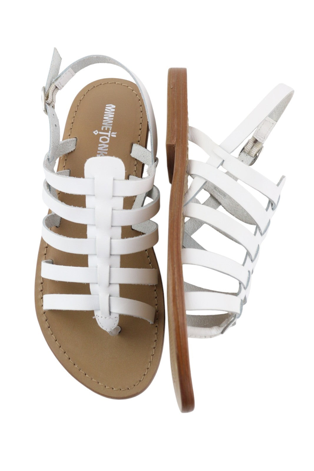MINNETONKA Women Sandals EU38 White Leather Gladiator Flat Open Buckle Detail