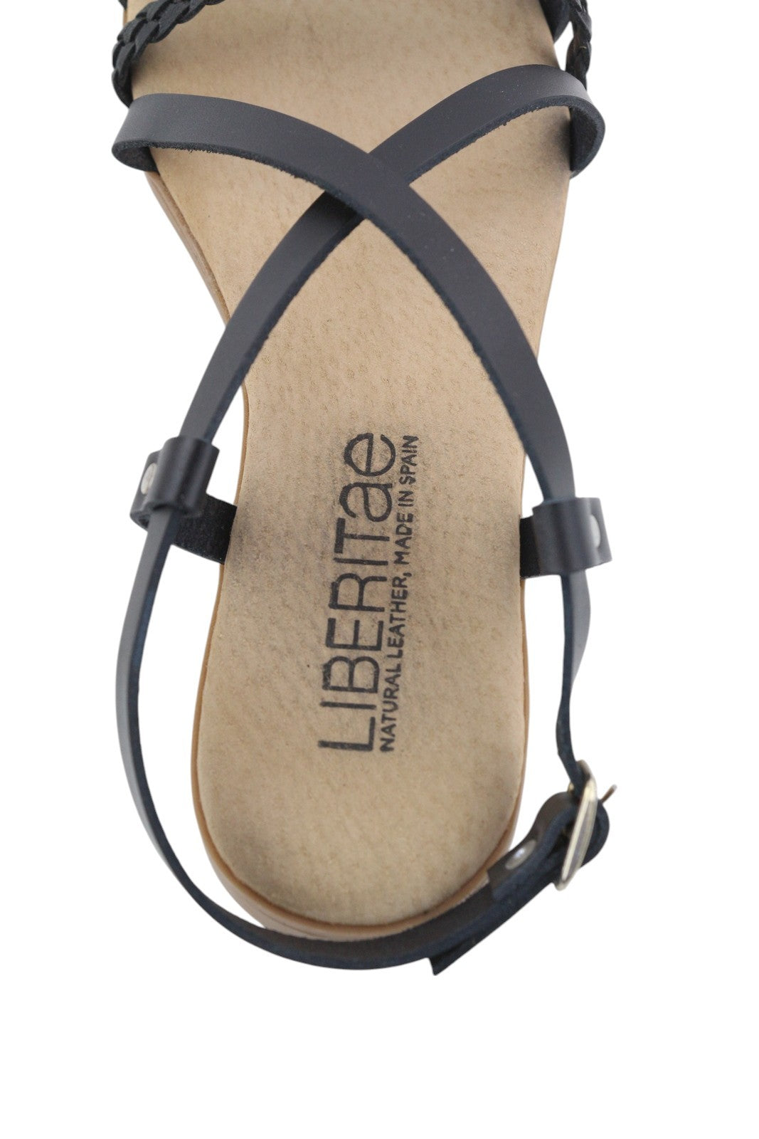 LIBERITAE Women Sandals EU38 Black Leather Buckle Open Toe Casual Logo Style