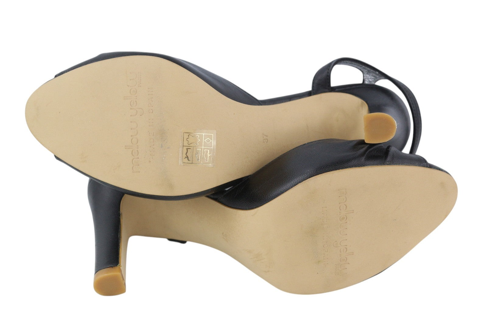 MELLOW YELLOW Women Heels EU37 Black Strappy Leather Slingback Open Toe Heels