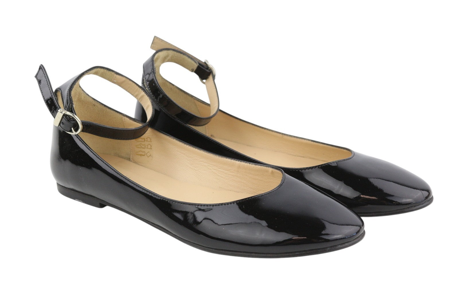 JONAK Women Shoes EU38 Black Patent Leather Round Toe Pumps Ballerina Style