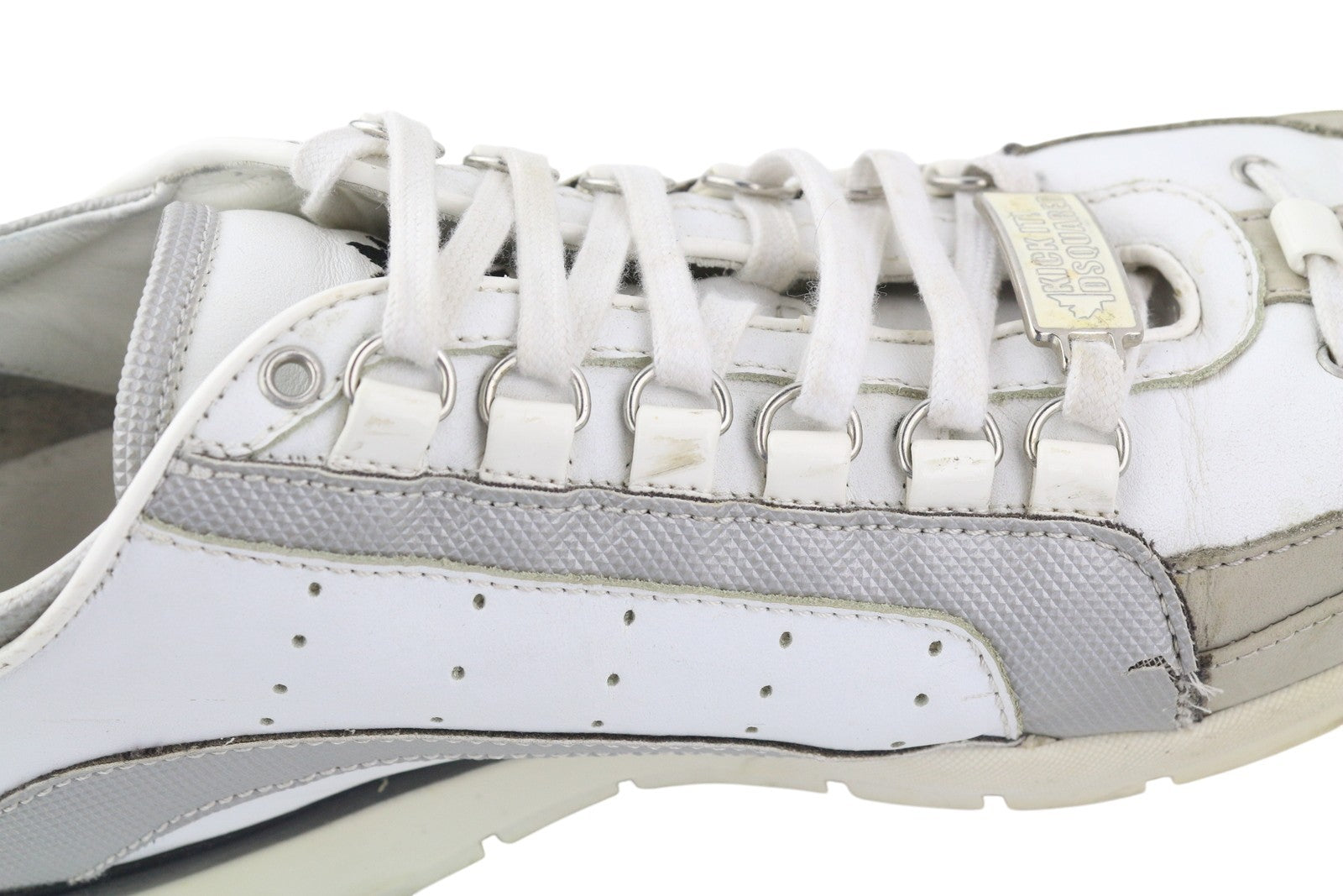 DSQUARED2 Men Sneakers EU44 White Leather Grey Trainers Low Almond Toe Laced
